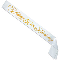 Glittered Happy  50T Birthday Satin Sash