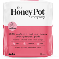 The Honey Pot Company - Herbal Postpartum Pads W/Wings - Full Coverage -Infused W/Essential Oils For Cooling Effect, Organic Cotton Cover, & Ultra-Absorbent - Postpartum Essentials - 12Ct