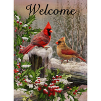 Selmad Home Decorative Merry Christmas Cardinal Garden Flag Welcome Winter Double Sided, Rustic Quote Red Birds House Yard Flag For Xmas, Outside New Year Holly Berry Vintage Outdoor Decorations 12X18