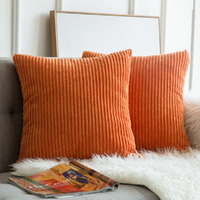 Miulee Pack Of 2 Orange Pillow Covers 22X22 Inch Soft Boho Striped Corduroy Throw Pillow Covers Set Decorative Square Cushion Cases Pillowcases For Sofa Bedroom Couch