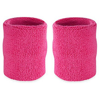 Suddora Arm Sweatbands, Absorbent And Breathable Thick Cotton Bands For Working Out, Gymnastics, Basketball, Tennis, And Football, Multiuse 4-Inch Wristbands For Costumes And Cosplay, Neon Pink