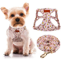 Chede No Pull Floral Pattern Dog Harness- Lightweight, Soft, Adjustable Small Harness And Leash Set, Suitable For Puppy Small And Medium-Sized Dog (Xs, Pink Daisy)