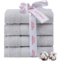 Textilom 100% Turkish Cotton 4 Pcs Hand Towel Set, Luxury Hand Towels For Bathroom, Soft & Absorbent Bathroom Hand Towels Set ( 16 X 28 Inches )- Light Grey