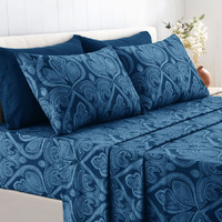 Ldc Lux Decor Collection Bed Sheets - 6 Pc Full Size Bed Sheets - High Gsm Brushed Microfiber Sheets -Upto 16 Inches Deep Pocket Bedding Sheets & Pillowcases (Full, Paisley Navy Blue)