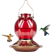 Bolite 18016-R Hummingbird Feeder, Glass Hummingbird Feeder For Outdoors, Meshy Texture Ball Shape Bottle, 18 Ounces, Red