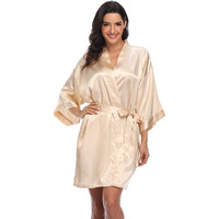 Women 's Pure Silky Robes Bridesmaid Bride Party Short Robes,Champagne