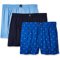 Nautica Mens Cotton Woven 3 Pack Boxer, Peacoatdellarobbiasails-Sea Cobalt, Large