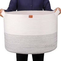 Gocan Extra Large Laundry Basket 22"" X 22""X 14"" Xxxl Cotton Rope Woven Basket For Blankets Storage Basket With Handles For Living Room (Beige)