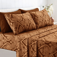 Ldc Lux Decor Collection Bed Sheets - 6 Pc Queen Size Sheets - High Gsm Brushed Microfiber Sheets -Upto 16 Inches Deep Pocket Bedding Sheets & Pillowcases (Queen, Paisley Brown)