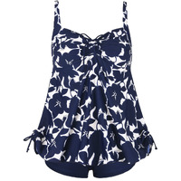 Septangle Plus Size Two Piece Swimsuit For Women High Waisted Flowy Vintage Bathing Suits Full Coverage Athletic Swimwear Beige And Blue Floral, Us24
