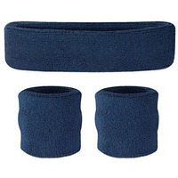 Suddora Sweatbands Set, Moisture Wicking 2 Wristbands And 1 Headband, Breathable Terry Cloth Athletic Bands For Basketball, Tennis, Yoga, Gym, Sweat Bands For Costumes And Cosplay Navy