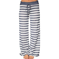 Ichunhua Women 's Comfy Light Weight Loose Striped Palazzo Pj Lounge Pants M Stripe Grey