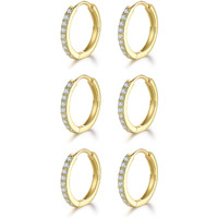 Cartilage Earring Hoop Gold Plated- Sterling Silver Small Hoop Earrings Cubic Zirconia Cuff Huggie Earrings Mini Hoops Earrings Piercing For Women (3 Pairs 8Mm)