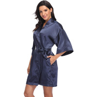 Women 's Short Satin Kimono Bridesmaids Plus Size Wedding Robes Silky Sleepwear,Navy