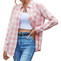 Sangtree Womens Flannel Shirt Long Sleeve Button Down Plaid Shirts Mommy And Me Outfits Pink White Plaid, X-Large