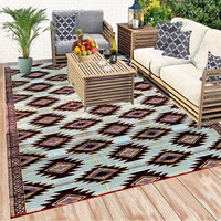 Balajeesusa Recycled Outdoor Plastic Patio Rugs Clearance Waterproof Rv Camper Rug Large Reversible Mats 9'X12' Red, Black, Sky Blue And Yellow 20300