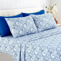 Ldc Lux Decor Collection Bed Sheets-6Pc California King Sheets-High Gsm Brushed Microfiber Sheets-Upto 16 Inches Deep Pocket Bedding Sheets & Pillowcases (California King, Paisley White/Blue)