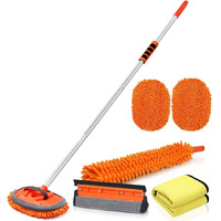 Wontolf 62'' Car Wash Brush With Long Handle Chenille Microfiber Car Wash Mop Car Washing Brush Cleaning Kit Windshield Window Squeegee Car Duster Microfiber Towels For Cars Rv Truck Boat 9Pcs