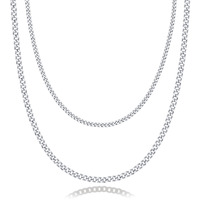 Pavoi 14K Gold Plated Layered Curb Link Chain Adjustable Necklace | Layering Necklaces For Women | Everyday Jewelry (White Plated)