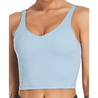 Oalka Sports Bra Womens Longline Padded Crop Tank Yoga Bras Workout Fitness Top Heart Blue Xl