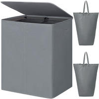 Wowlive 154L Double Laundry Hamper With Lid And Removable Laundry Bags, Large Dirty Clothes Hamper 2 Section Collapsible Laundry Basket Dorm Room Storage For Bedroom, Bathroom, College,Grey