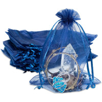 Thedisplayguys 48-Pack 6X8 Navy Blue Sheer Organza Gift Bags With Drawstring, Goodie Bags For Jewelry, Candy Bags, Treat Bags, Wedding Favors Small Mesh Bags