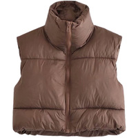 Athlisan Womens Cropped Puffer Vest Zip Up Stand Collar Sleeveless Padded Crop Vests(Brown-Xs)