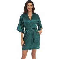 Women 's Silk Robes Green Satin Robes Short Bridesmaids Robes Wedding Robes Summer Sleepwear, Dark Green