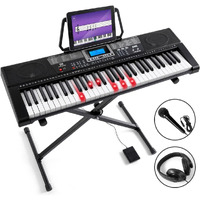 Mustar Piano Keyboard, 61 Key Learning Keyboard Piano With Lighted Up Keys, Electric Piano Keyboard For Beginners, Piano Stand, Sustain Pedal, Headphones/Microphone, Usb Midi, Built-In Speakers