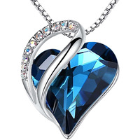 Leafael Womens Brass Necklaces, Infinity Love Heart Pendant Birthstone Crystal Jewelry Gifts For Wife, Silver Plated 18 + 2 Inch Chain, 09A-September-Bermuda Sapphire Blue