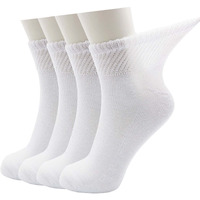 Lin Performance Ankle Diabetic Socks For Women And Men Non-Binding Top Cushion Sole Moisture Wicking, 4 Pairs (13-15, White)