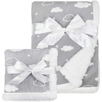 American Baby Company Heavenly Soft Chenille Sherpa Blanket Set, 3D Gray Cloud, For Boys & Girls