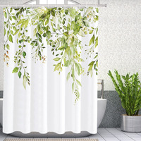 Tititex Fragile Sprout Grass Green Eucalyptus Shower Curtain Sets, Watercolor Leaves On The Top Plant With Floral Bathroom Decoration 72X72 Inch With Hooks