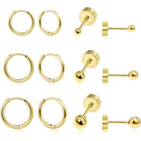 Dainty 6 Pairs Earrings Sets For Multiple Piercing, Lightweight 14K Gold Plated Small Huggie Hoop Earrings, Flat Back Tiny Ball Stud Earrings For Cartilage, Helix, Lobe, Hypoallergenic ( Huggie Hoops And Ball Studs)