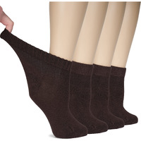Hugh Ugoli Women Diabetic Ankle Socks, Super Soft & Thin Bamboo Socks, Wide & Loose, Non-Binding Top & Seamless Toe, 4 Pairs, Dark Brown, Shoe Size: 6-9