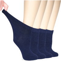 Hugh Ugoli Women Diabetic Ankle Socks, Super Soft & Thin Bamboo Socks, Wide & Loose, Non-Binding Top & Seamless Toe, 4 Pairs, Navy Blue, Shoe Size: 10-12