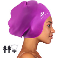 Alepo Extra Large Swim Cap For Women Men, Durable Silicone Swimming Hat With Ear Protection, Unisex Adults Bath Swimming Caps For Long Thick Curly Hair & Dreadlocks Braids Weaves Afro Hair