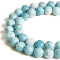 45Pcs 8Mm Larimar Beads Natural Gemstone Beads Round Loose Beads For Jewelry Making