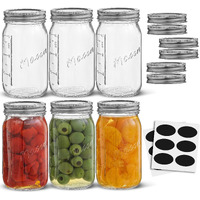16 Oz Mason Jars With Lids, Labels And Measures! 6-Pack Regular Mouth Mason Jars, Glass Jar With Lid And Band. Airtight Canning Jars, Overnight Oats Jars, Salad Jars, Sourdough Starter Jar