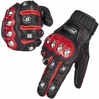 Ilm Alloy Steel Leather Hard Knuckle Touchscreen Motorcycle Bicycle Motorbike Powersports Racing Gloves (M, (Leather) Red) Model 10Cl