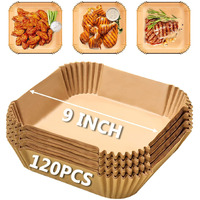 Air Fryer Disposable Paper Liners Square, 9 Inch 120Pcs Air Fryer Parchment Paper Liner, Non-Stick Unbleached Air Fryer Paper Pads Oil Resistant, Food Grade Baking Paper For Roasting Microwave