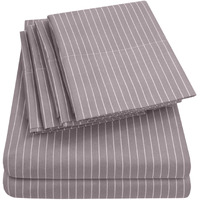 Queen Sheets Pinstripe Gray - 6 Piece 1500 Supreme Collection Fine Brushed Microfiber Deep Pocket Queen Sheet Set Bedding - 2 Extra Pillow Cases, Great Value, Queen, Pinstripe Gray