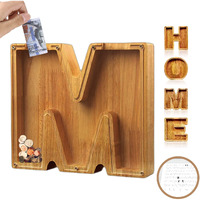 Piggy-Bank For Kids Boys Girls Large Piggy Banks 26 English Alphabet Letter,Personalized Wooden,Transparent Money Saving Box Custom Text Name Diy Creative Gift For Real-Money (M)
