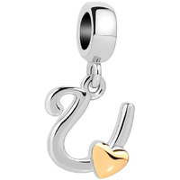 Queencharms Initial A-Z Letter Charm Golden Heart Alphabet Dangle Beads For Bracelets & Necklaces (U)