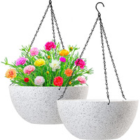 Wousiwer 13 Inch 2Pack Large Hanging Planters For Outdoor Indoor Plants With Drainage Holes And Chain, Round Hanging Flower Pots For Garden Home Porch Decor, White Speckles