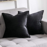 Miulee Pack Of 2 Decorative Velvet Throw Pillow Cover Soft Pillowcase Solid Square Cushion Case For Sofa Bedroom Car 26X26 Inch Black