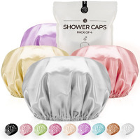 Shower Cap For Women Reusable Extra Large Shower Caps For Men Satin Double Layer Eva Waterproof Long Hair Caps(Silver Gray, Orchid, Gold, Pink 4 Pack)