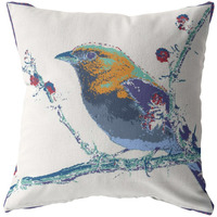 16 Blue White Robin Suede Throw Pillow