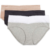 Warners Womens Blissful Benefits No Muffin Cotton Stretch Lace Multipack Hipster Panties, Toasted Almondblacklight Grey Heather, Small Us