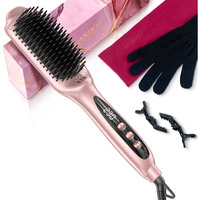 Landot Ceramic Hair Straightener Brush: Negative Ion Heated Straightening Brush For Smooth Frizz-Free Hair - Dual Voltage 100-240V Fast Heating Ajustable Temp 250F-450F